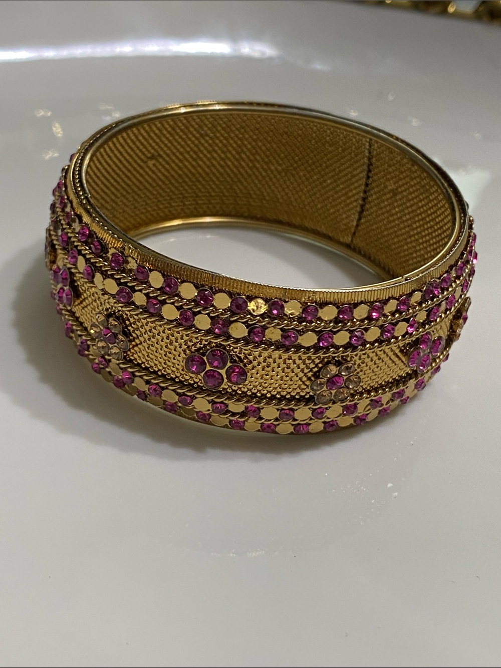 Gold and Pink Crystal Bangle Bracelet from India